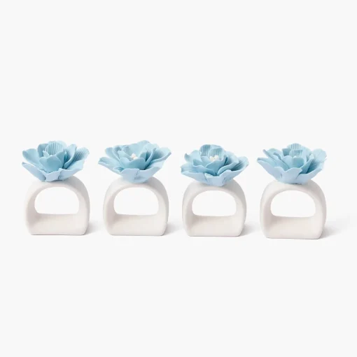 Mrs. Alice Soft Blue Fiore Napkin Rings (Set of 4)< Summer Table Linen | Napkin Rings & Bows