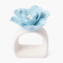 Mrs. Alice Soft Blue Fiore Napkin Rings (Set of 4)< Summer Table Linen | Napkin Rings & Bows