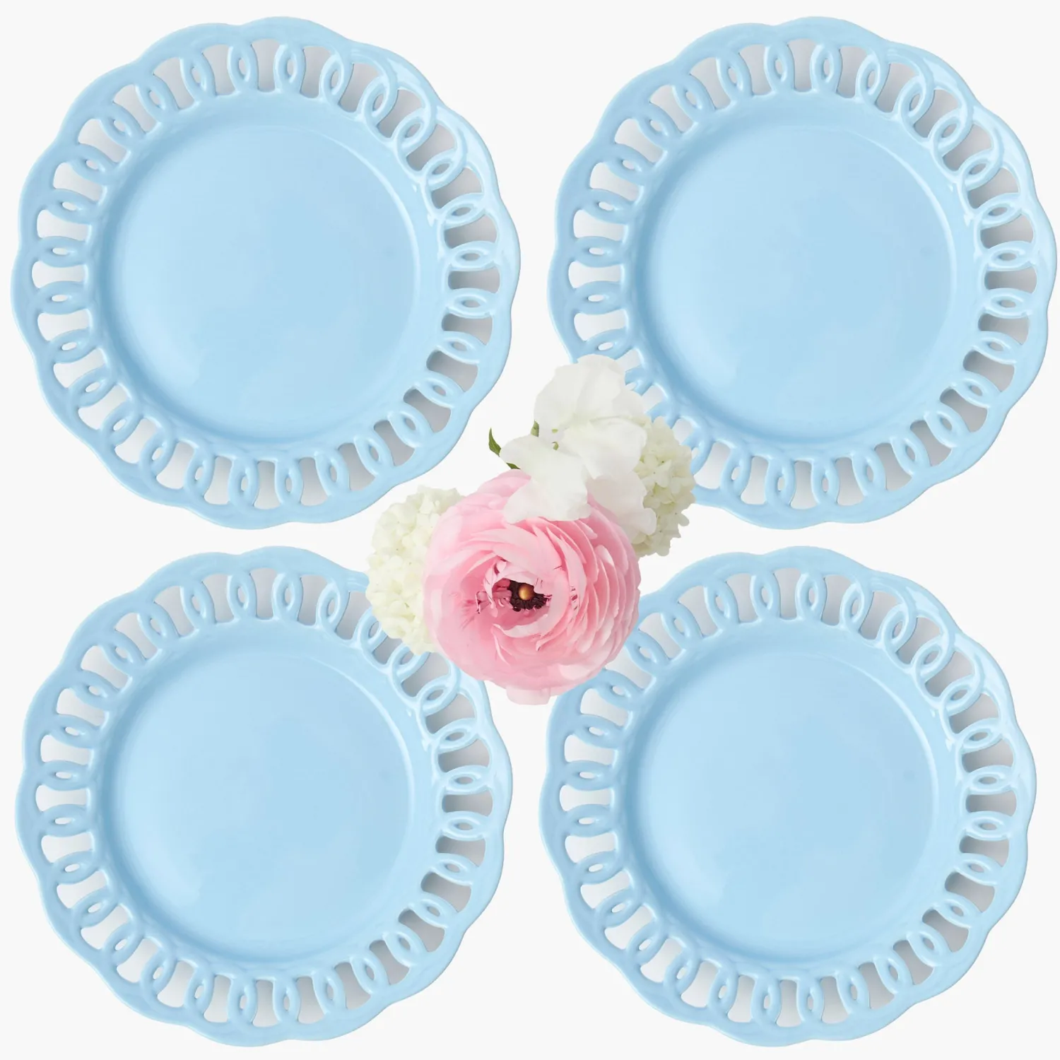 Mrs. Alice Soft Blue Lace Dinner Plates (Set of 4)< Summer Crockery | Dinner Plates