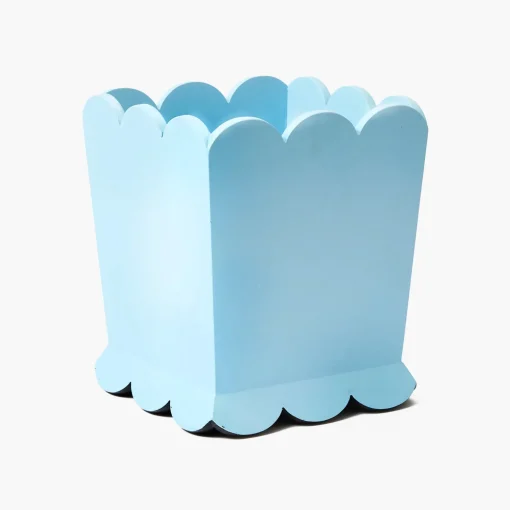 Mrs. Alice Soft Blue Scalloped Lacquer Waste Paper Bin< For Her | For Him