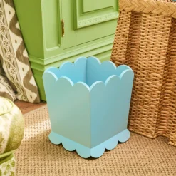 Mrs. Alice Soft Blue Scalloped Lacquer Waste Paper Bin< For Her | For Him