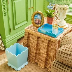 Mrs. Alice Soft Blue Scalloped Lacquer Waste Paper Bin< For Her | For Him