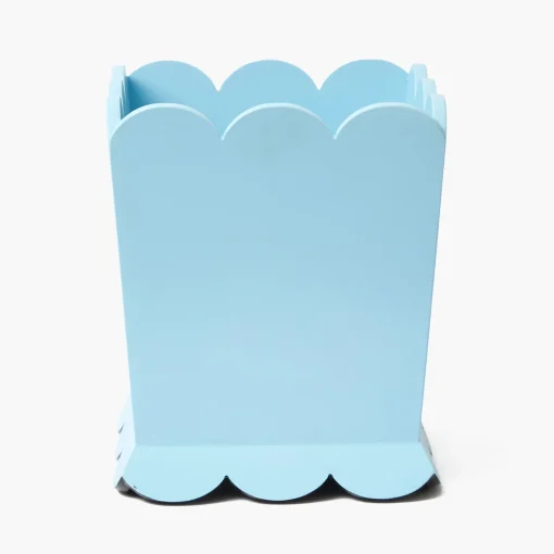 Mrs. Alice Soft Blue Scalloped Lacquer Waste Paper Bin< For Her | For Him