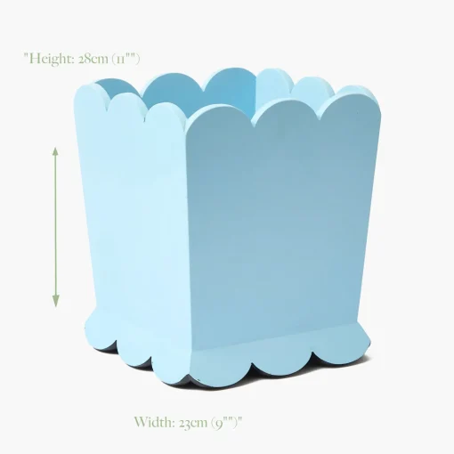 Mrs. Alice Soft Blue Scalloped Lacquer Waste Paper Bin< For Her | For Him