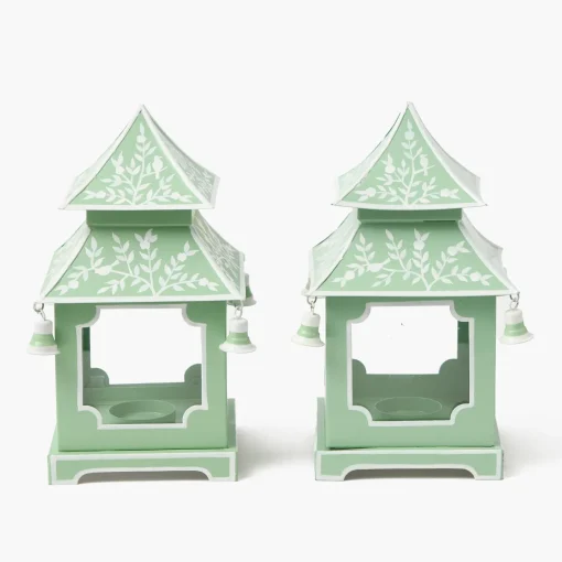 Mrs. Alice Soft Green Mini Chinoiserie Pagoda Lanterns (Pair)< Summer Candleware | Year-round Decorations