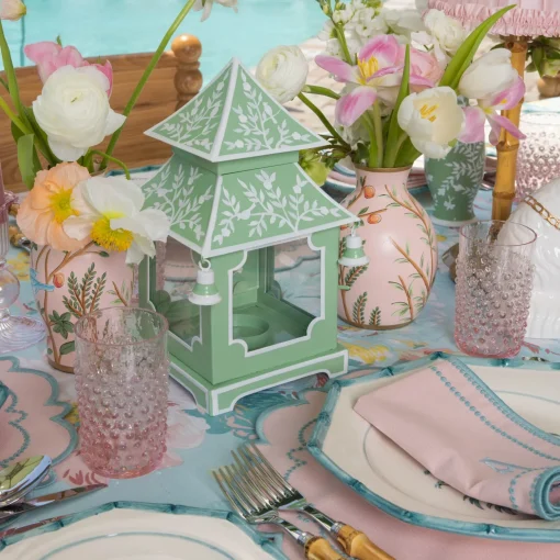 Mrs. Alice Soft Green Mini Chinoiserie Pagoda Lanterns (Pair)< Summer Candleware | Year-round Decorations