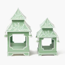 Mrs. Alice Soft Green Mini Chinoiserie Pagoda Lanterns (Pair)< Summer Candleware | Year-round Decorations
