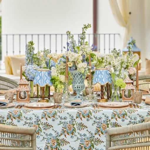 Mrs. Alice Sophia Blockprint Tablecloth< Summer Table Linen | Tablecloths