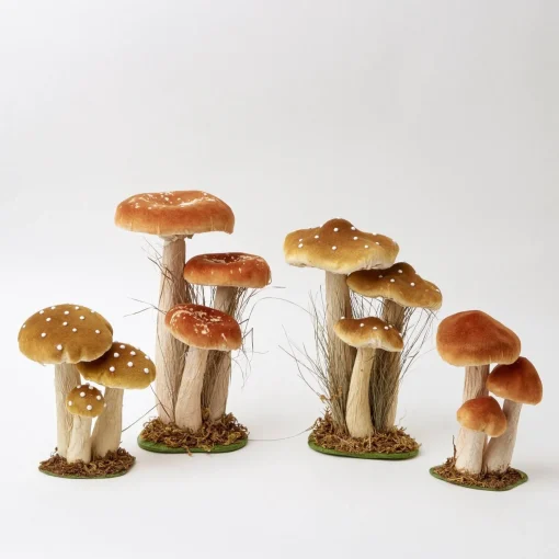 Mrs. Alice Tall Caramel Velvet Mushrooms (Set of 3)< Year-round Decorations | Autumn Decorations