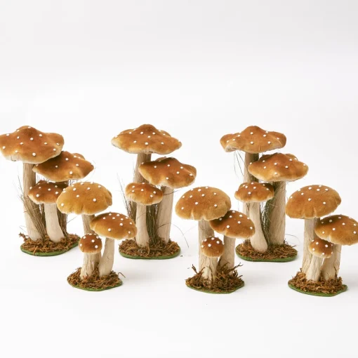 Mrs. Alice Tall Caramel Velvet Mushrooms (Set of 3)< Year-round Decorations | Autumn Decorations