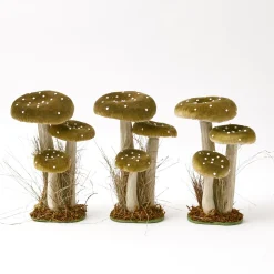 Mrs. Alice Tall Green Velvet Mushrooms (Set of 3)< Year-round Decorations | Autumn Decorations