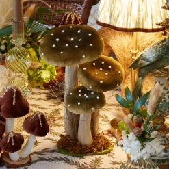 Mrs. Alice Tall Green Velvet Mushrooms (Set of 3)< Year-round Decorations | Autumn Decorations