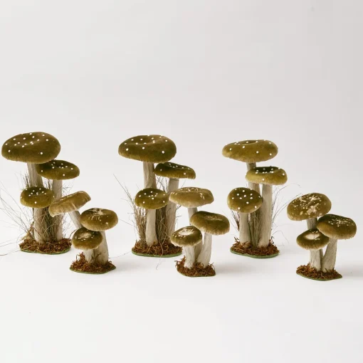 Mrs. Alice Tall Green Velvet Mushrooms (Set of 3)< Year-round Decorations | Autumn Decorations
