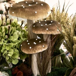 Mrs. Alice Tall Green Velvet Mushrooms (Set of 3)< Year-round Decorations | Autumn Decorations