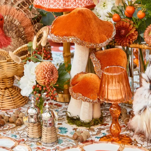 Mrs. Alice Tall Orange Glitter Mushrooms (Pair)< Year-round Decorations