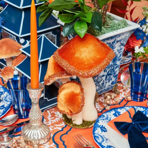 Mrs. Alice Tall Orange Glitter Mushrooms (Pair)< Year-round Decorations