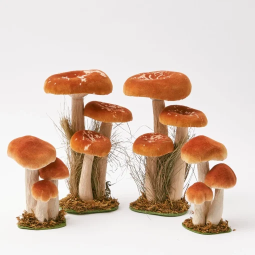 Mrs. Alice Tall Orange Velvet Mushrooms (Set of 3)< Year-round Decorations | Autumn Decorations