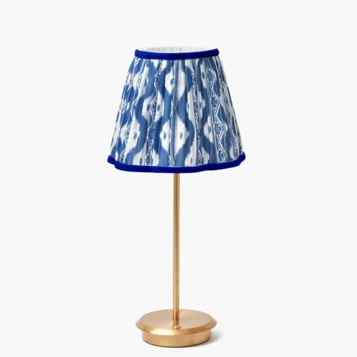 Mrs. Alice Tall Rechargeable Lamp with Cobalt Ikat Shade (18cm)< Rechargeable Table Lamps