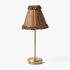 Mrs. Alice Tall Rechargeable Lamp with Brown Frilled Silk Shade (18cm)< Rechargeable Table Lamps