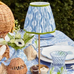 Mrs. Alice Tall Rechargeable Lamp with Blue & Green Ikat Shade (18cm)< Rechargeable Table Lamps | For Her