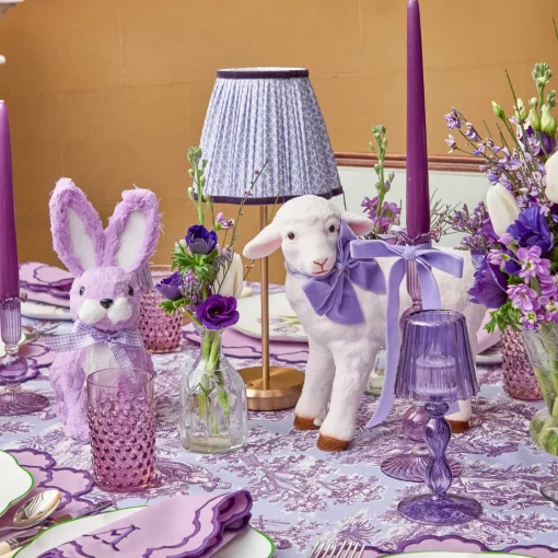 Mrs. Alice Tall Rechargeable Lamp with Lilac Lotus Shade (18cm)< Rechargeable Table Lamps