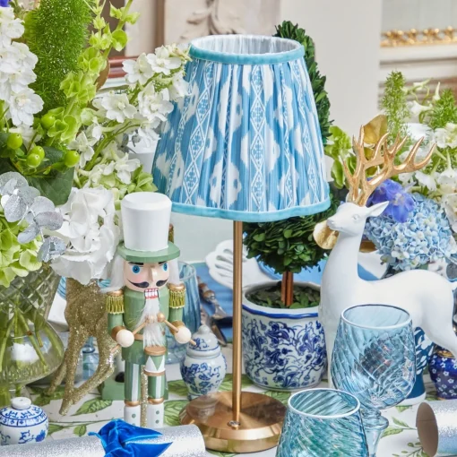 Mrs. Alice Tall Rechargeable Lamp with Blue Ikat Shade (18cm)< Rechargeable Table Lamps