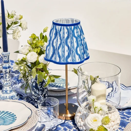 Mrs. Alice Tall Rechargeable Lamp with Cobalt Ikat Shade (18cm)< Rechargeable Table Lamps