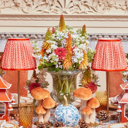 Mrs. Alice Tall Rechargeable Lamp with Orange Lotus Shade (18cm)< Rechargeable Table Lamps