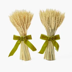 Mrs. Alice Tall Wheat Sheaf with Green Velvet Bow (Pair)< Autumn Decorations