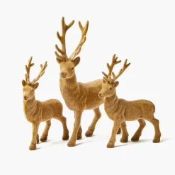 Mrs. Alice Taupe Flocked Reindeer Family< Christmas Decorations