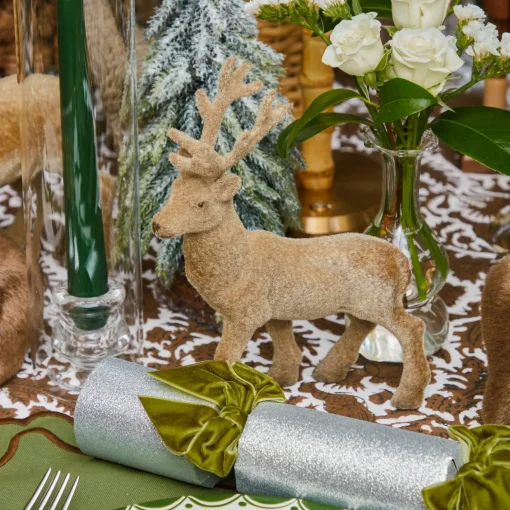 Mrs. Alice Taupe Flocked Reindeer Family< Christmas Decorations