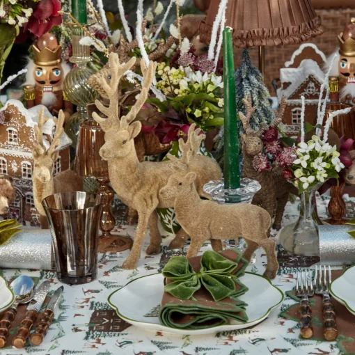 Mrs. Alice Taupe Flocked Reindeer Family< Christmas Decorations