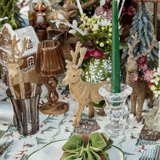 Mrs. Alice Taupe Flocked Reindeer Family< Christmas Decorations