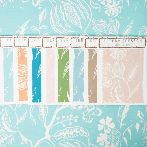Mrs. Alice Turquoise Chelsea Square Fabric< Serena Fresson Fabrics