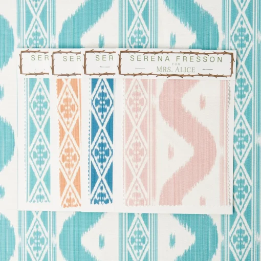 Mrs. Alice Turquoise Ikat Stripe Fabric< Serena Fresson Fabrics