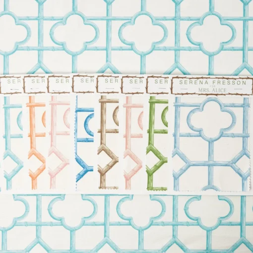Mrs. Alice Turquoise Shaded Bamboo Fabric< Serena Fresson Fabrics