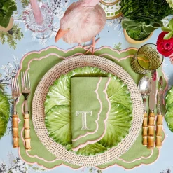 Mrs. Alice Valérie Green & Pink Napkins (Set of 4)< Napkins | Mrs. Alice Monogram