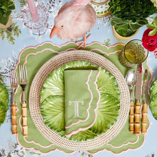 Mrs. Alice Valérie Green & Pink Napkins (Set of 4)< Napkins | Mrs. Alice Monogram