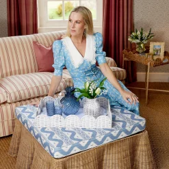 Mrs. Alice Vivienne Rattan Scalloped Ottoman< Furniture | Furniture