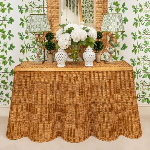 Mrs. Alice Vivienne Rattan Scalloped Console Table< Furniture | Furniture