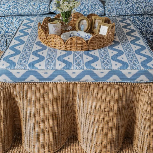 Mrs. Alice Vivienne Rattan Scalloped Ottoman< Furniture | Furniture