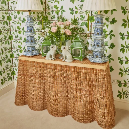Mrs. Alice Vivienne Rattan Scalloped Console Table< Furniture | Furniture