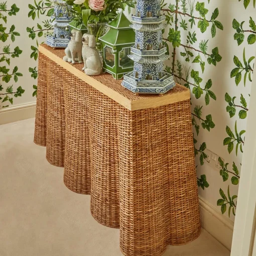 Mrs. Alice Vivienne Rattan Scalloped Console Table< Furniture | Furniture