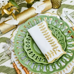Mrs. Alice White & Gold Laurel Placemats & Napkins (Set of 4)< Table Linen Sets