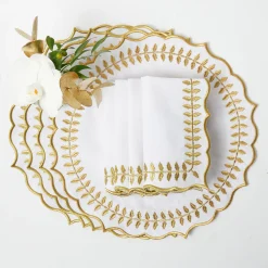 Mrs. Alice White & Gold Laurel Placemats & Napkins (Set of 4)< Table Linen Sets