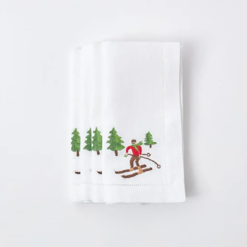 Mrs. Alice White Embroidered Skier Napkins (Set of 4)< Napkins