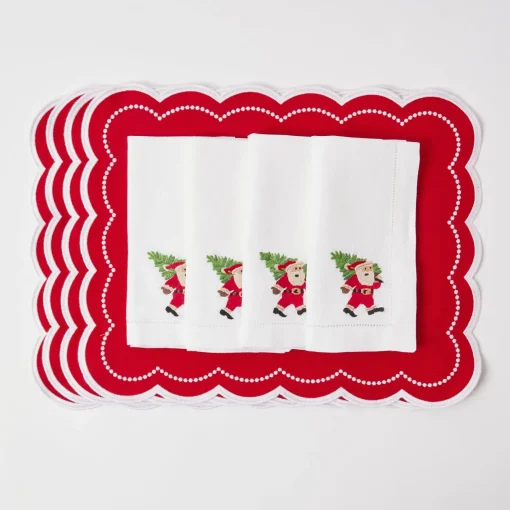 Mrs. Alice White Hand Embroidered Father Christmas Napkins (Set of 4)< Napkins