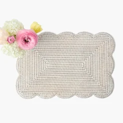 Mrs. Alice White Rectangular Scalloped Rattan Placemats (Set of 4)< Summer Table Linen | Placemats