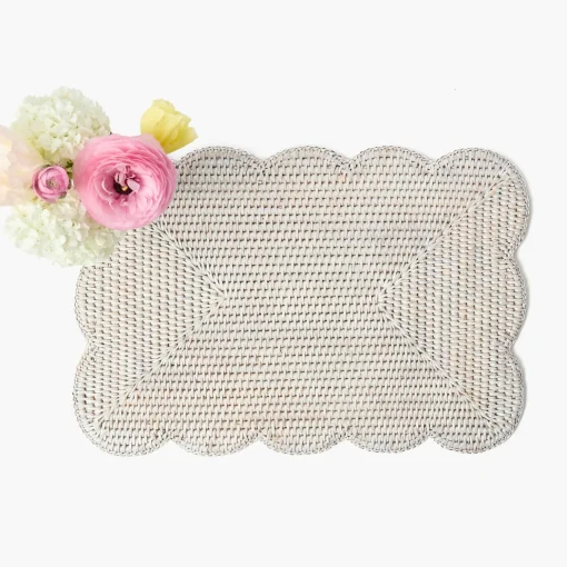 Mrs. Alice White Rectangular Scalloped Rattan Placemats (Set of 4)< Summer Table Linen | Placemats
