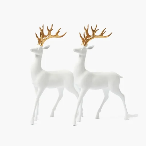 Mrs. Alice White Reindeer with Gold Antlers (Pair) - 33cm< Christmas Decorations